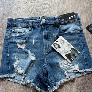 Kendall & Kylie Dark Blue Ripped Jean Shorts